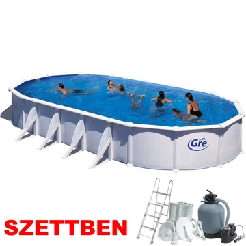 GRE fehér föld feletti fémfalú ovális medence, 500 x 300 x 120 cm 0,3mm SZETT