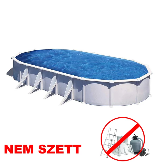 GRE fehér föld feletti fémfalú ovális medence, 500 x 300 x 120 cm 0,3mm NEM SZETT
