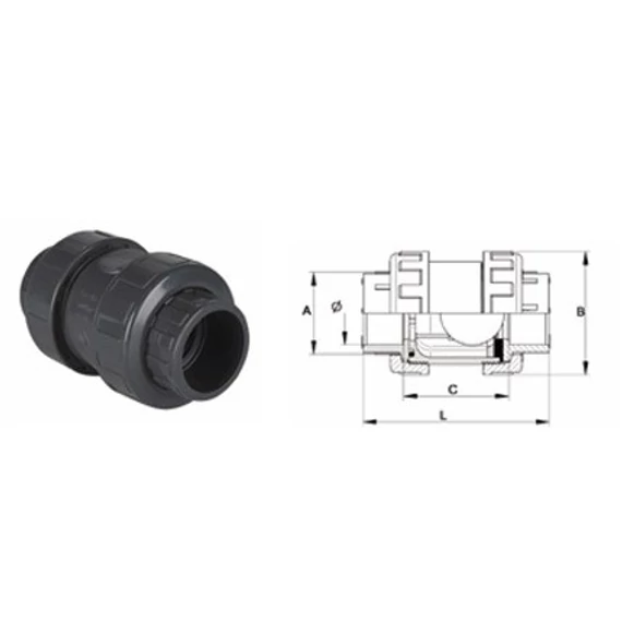 D50 PVC golyós visszacsapó szelep Hidroten